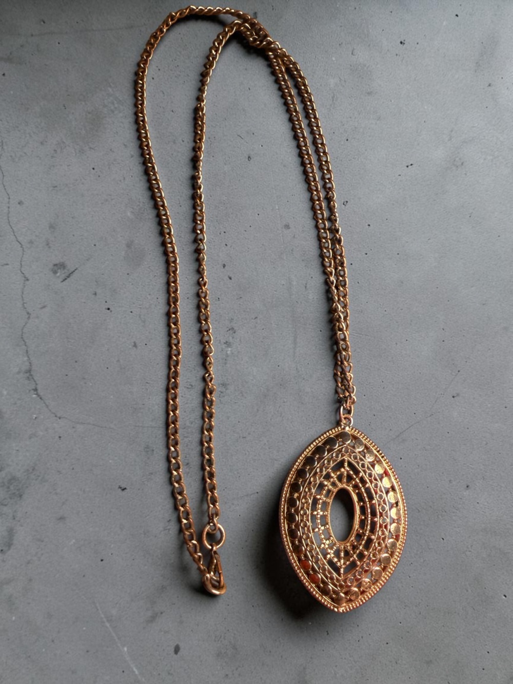 Gold Filigree Oval Pendant Necklace - Women's Jewelry